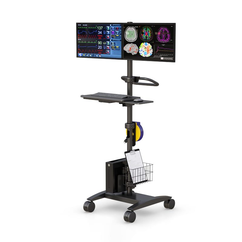 Boost Productivity and Efficiency with AFC's Dual Monitor Workstation Cart - Your Mobile Office on Wheels 3 Portable AFC laptop computer pole cart for easy mobility.