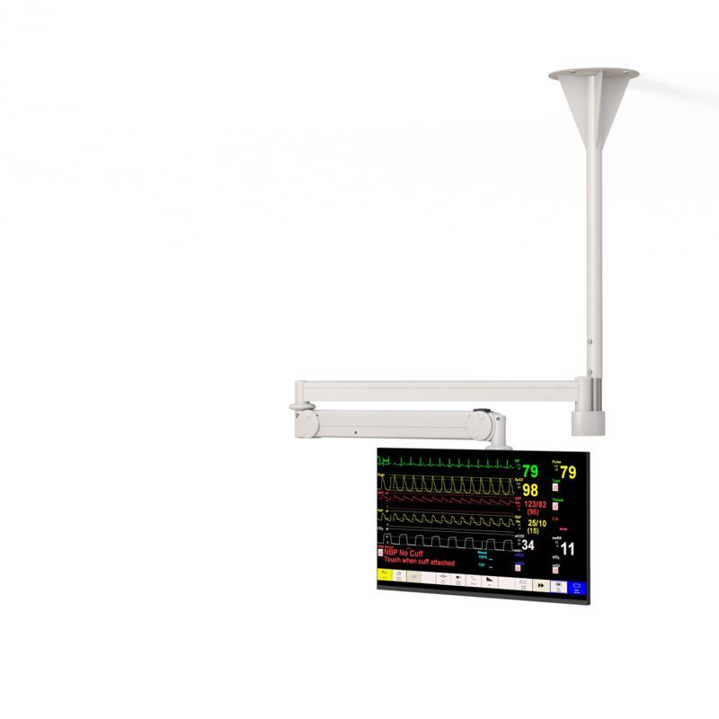 AFC's LCD Monitor Ceiling Mount: Ergonomic and Efficient 1 Ceiling‑mounted LCD monitor arm with adjustable swivel and tilt, sleek metal finish, and VESA mounting plate.
