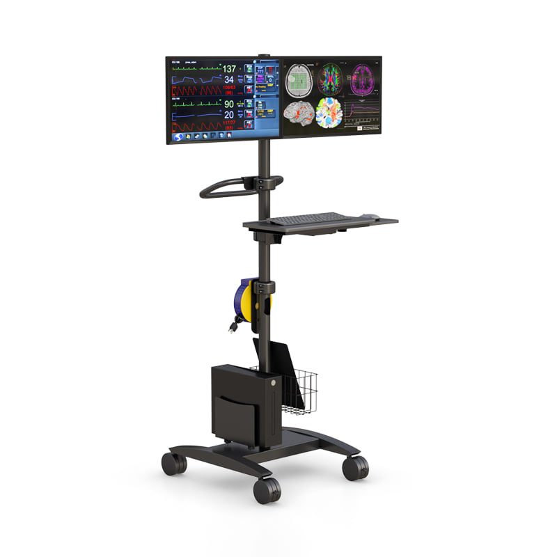 Boost Productivity and Efficiency with AFC's Dual Monitor Workstation Cart - Your Mobile Office on Wheels 4 AFC medical pole computer cart featuring height adjustment and casters for effortless mobility.