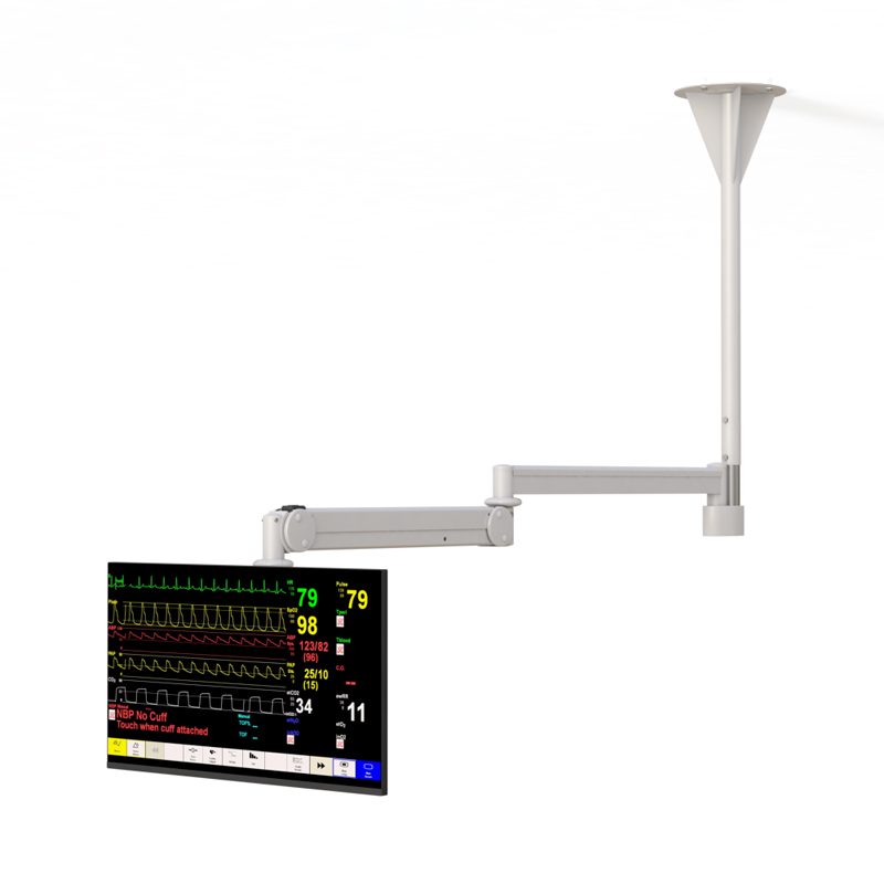 AFC's LCD Monitor Ceiling Mount: Ergonomic and Efficient 8 Side view of ceiling monitor arm extended, showing dual‑joint articulation and cable concealment channel.