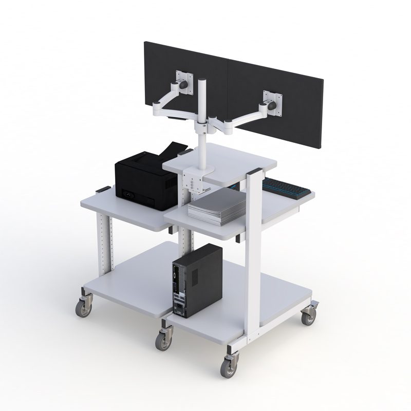 AFC Multi-Tray Computer Cart: Efficient Mobility for Enhanced Productivity 4 Double Monitor Multi-Tray Computer Cart