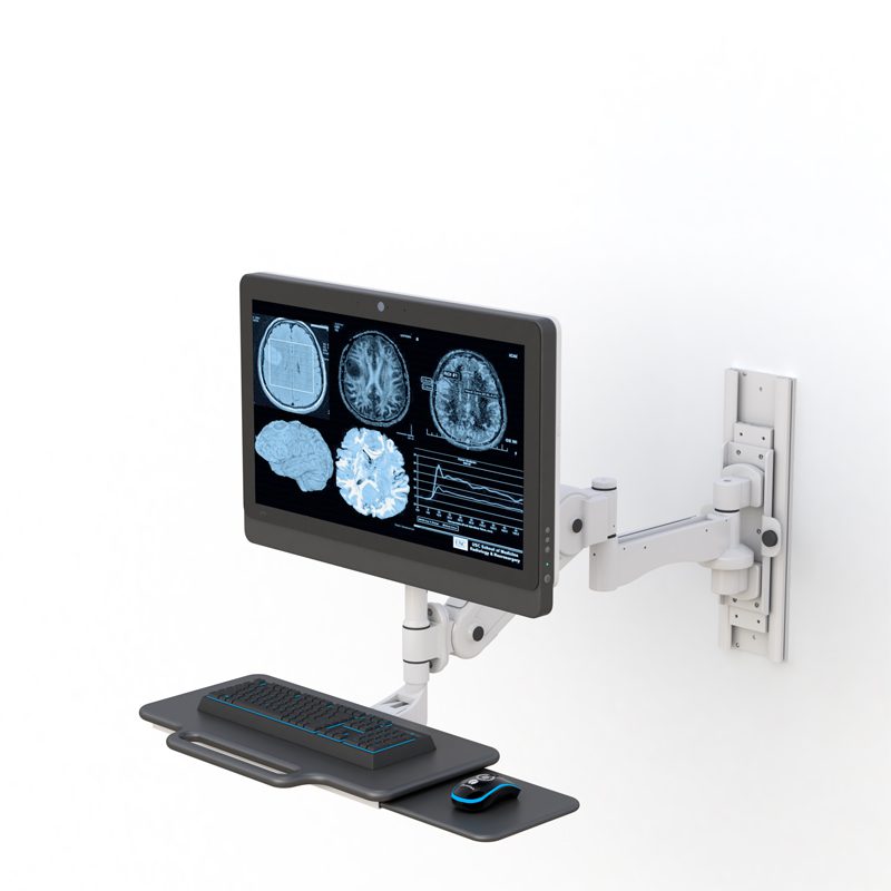 Ergonomic Productivity: AFC's Wall Mounted Computer Display and Keyboard Arm 9 Close-up of VESA 75/100 compliant bracket with tilt and 3" height adjustment mechanism.