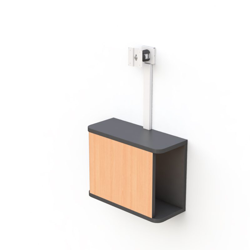 AFC Complete Computer Set Wall Mount: Streamlined and Space-Saving Workstation Solution 4 Close-up of CPU holder under workstation with cable management clips.