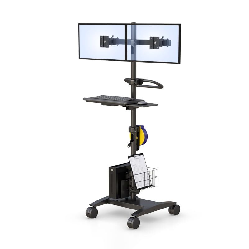 Boost Productivity and Efficiency with AFC's Dual Monitor Workstation Cart - Your Mobile Office on Wheels 7 Height-adjustable computer stands by AFC, perfect for ergonomic workspaces.