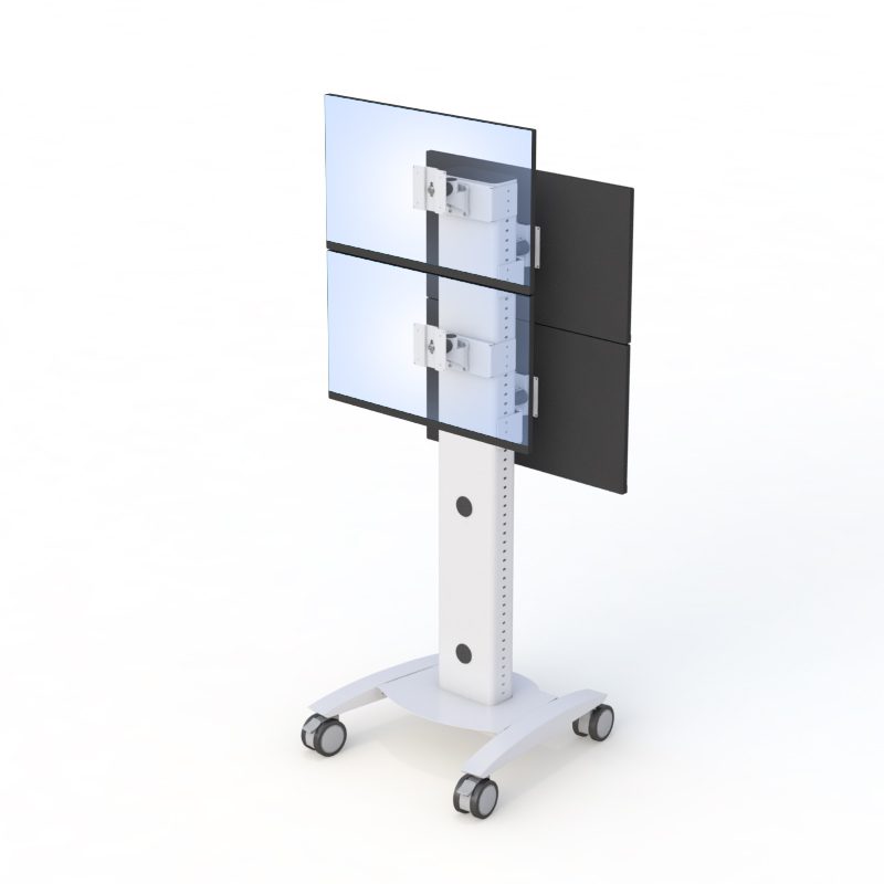 AFC Medical Furniture Rolling PC Monitor Computer Cart - Ergonomic Workstation on Wheels 4 Rear angle of workstation desk on wheels displaying built-in cable management and sturdy wheelbase.