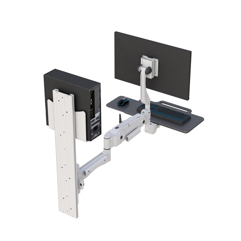 AFC Medical Furniture: Maximize Efficiency with Computer Workstation Wall Mount - Secure and Durable Installation 5 Installed in a clinical setting, illustrating wall-mounted workstation with organized computer setup.