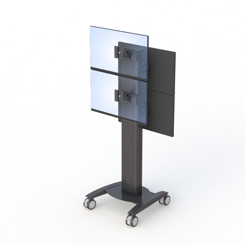 AFC Medical Furniture Rolling PC Monitor Computer Cart - Ergonomic Workstation on Wheels 3 Mobile computer workstation desk with height-adjustable pole and dual shelves for equipment organization.