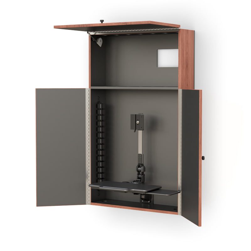 Ergonomic Wall-Mounted Computer Workstation with Height Adjustment by AFC 2 AFC's conference room wall computers for efficient meetings and presentations.