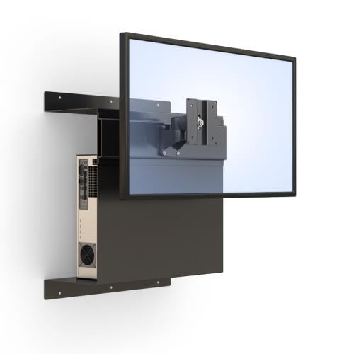 Enhance Productivity with AFC CPU and Monitor Wall Mount Track 2 The AFC Lockable CPU Holder attaches the CPU unit with a lock mechanism, providing safety and organization.