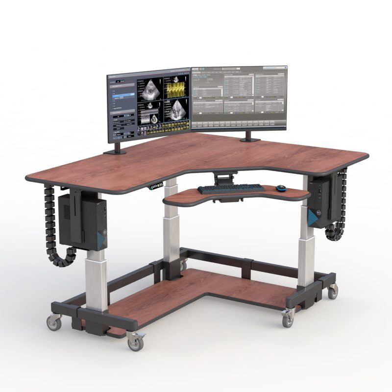 AFC Medical Furniture Stand Up Desk 1 Ergonomic corner sit-stand desk with height-adjustable functionality.