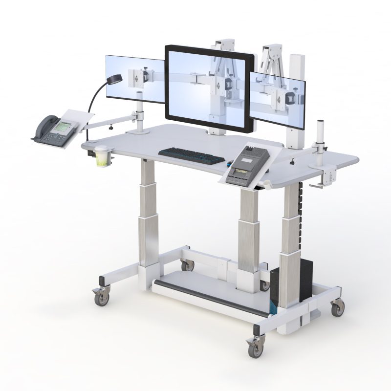 Experience Elevated Productivity: AFC's Adjustable Uplift Sit to Stand Desk 7 AFC's Compact Tablet Cart for space-saving solutions.