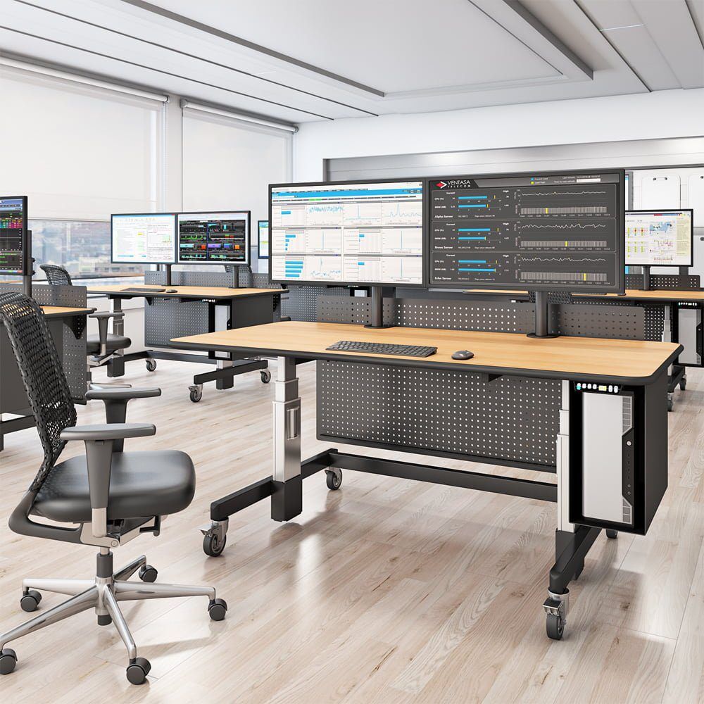 Elevate Your Productivity and Comfort with Adjustable Standing Desk 8 AFC's Mobile Cart with Tablet Mount for secure tablet use.