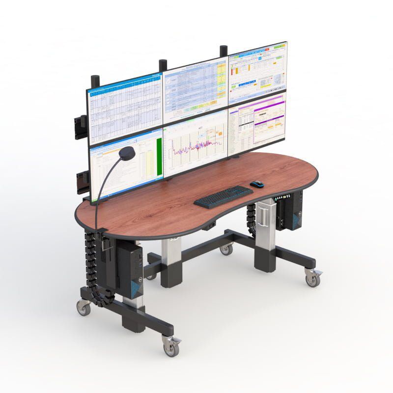 Mobile Adjustable Standing Desk Cart for Maximum Flexibility by AFC 4 AFC's remote healthcare consultation desk, featuring a computer, phone, and medical supplies.