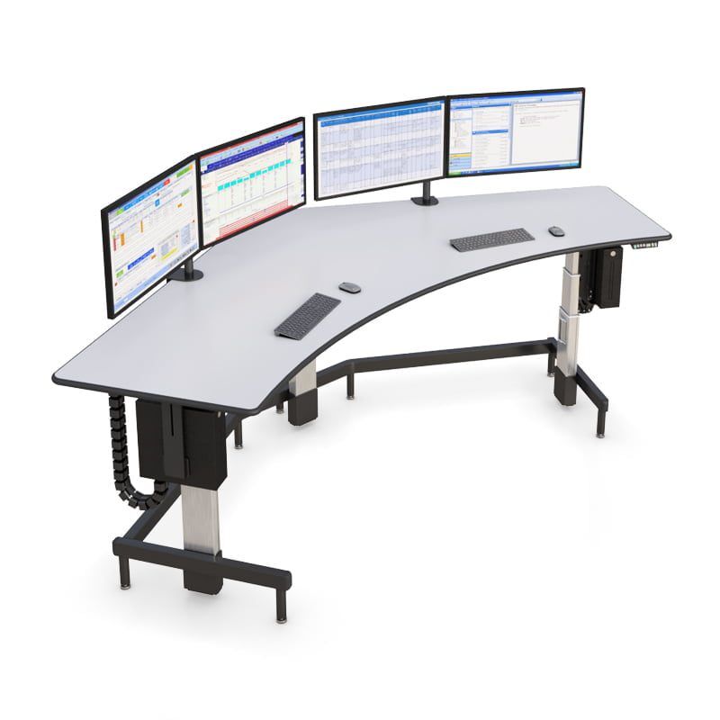 AFC's Standing wide-angle workstation with electronic height adjustments 1 Telehealth carts by AFC: Mobile units equipped with technology for remote medical consultations.