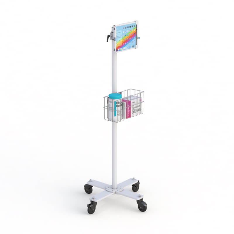 Mobile Tablet Cart with Storage Basket from "AFC" 2 AFC's Telehealth Equipment Carts providing organized telemedicine equipment storage.