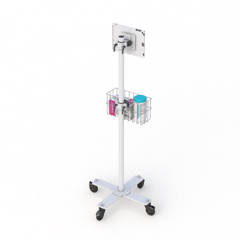 Mobile Tablet Cart with Storage Basket from "AFC" 3 AFC's Telehealth Mobile Cart Systems for advanced telehealth functionality.