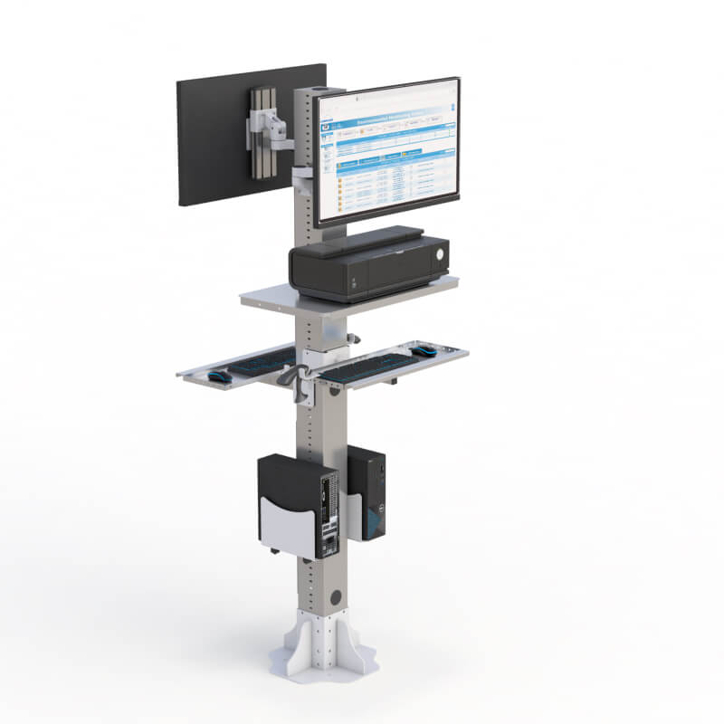 Advanced Cleanroom Floor Solution: Dual-Side Computer Screen, Keyboard Tray, CPU Holder, and Printer Tray Included 2 AFC Floor Post for sturdy computer support.