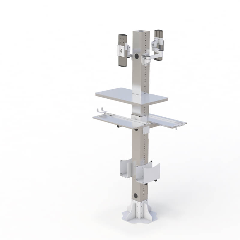 Advanced Cleanroom Floor Solution: Dual-Side Computer Screen, Keyboard Tray, CPU Holder, and Printer Tray Included 4 AFC Chemical-Resistant Clean Room Desks: Durable and hygienic workstations for cleanroom environments.