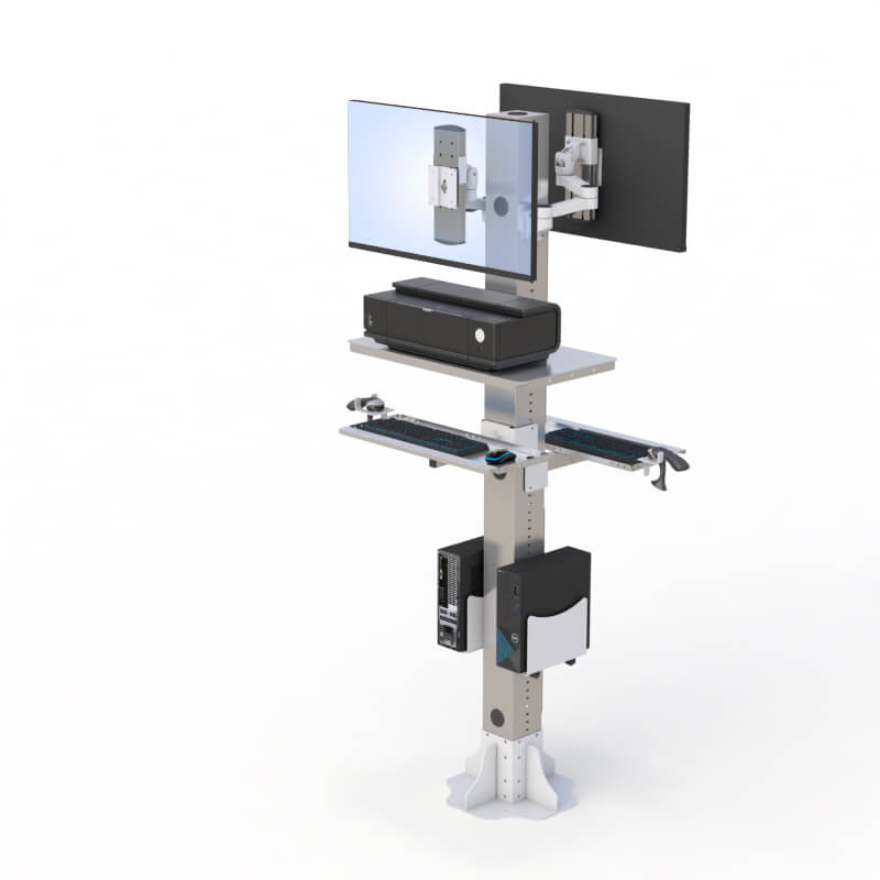 Advanced Cleanroom Floor Solution: Dual-Side Computer Screen, Keyboard Tray, CPU Holder, and Printer Tray Included 5 Laminate clean room desks by AFC: sleek, durable surfaces for hygienic workspaces.