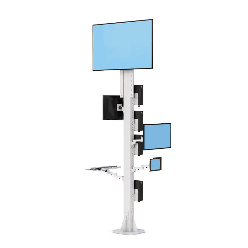 96" Floor Post Workstation with Multiple Monitor Mounts, CPU Holders, and Power Strips 2 772802 Floor Post Workstation with Multiple Monitor Mounts 02