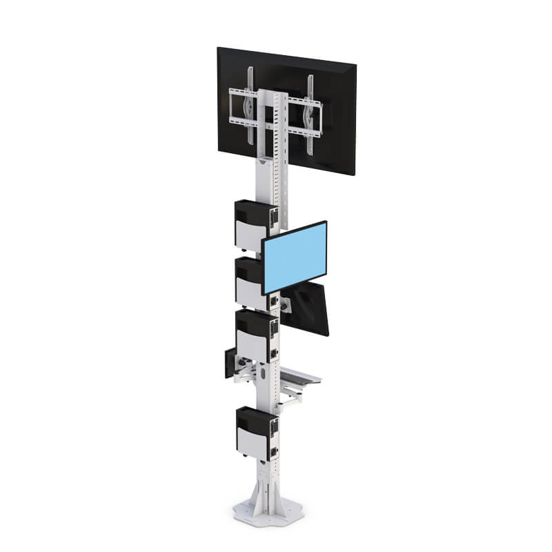 96" Floor Post Workstation with Multiple Monitor Mounts, CPU Holders, and Power Strips 4 772802 Floor Post Workstation with Multiple Monitor Mounts 04