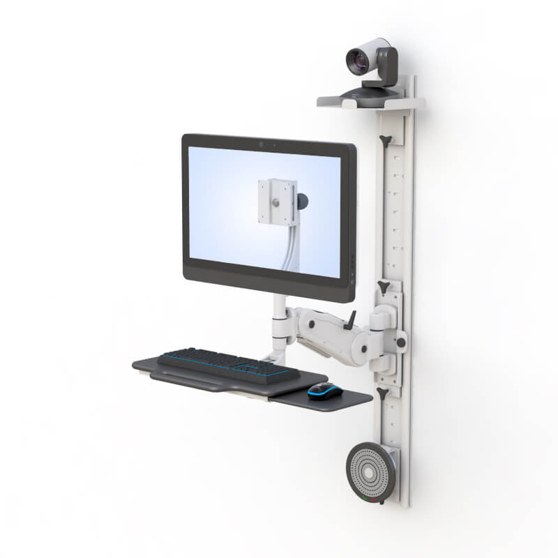 Adjustable Wall-Mounted Telehealth Workstation with Articulating Arm 4 Telehealth Workstation Setup with Monitor & Speaker