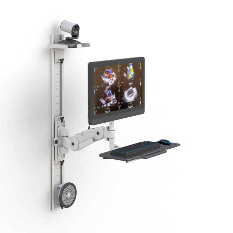 Adjustable Wall-Mounted Telehealth Workstation with Articulating Arm 2 Wall Mounted Healthcare Workstation for Video Conferencing
