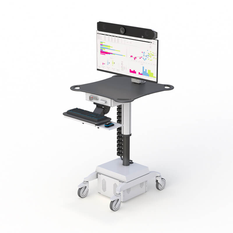 Ergonomic Monitor Cart with Poly Studio X52 Mounting Solution 1 Ergonomic Monitor Cart with Poly Studio X52 mounted – front view