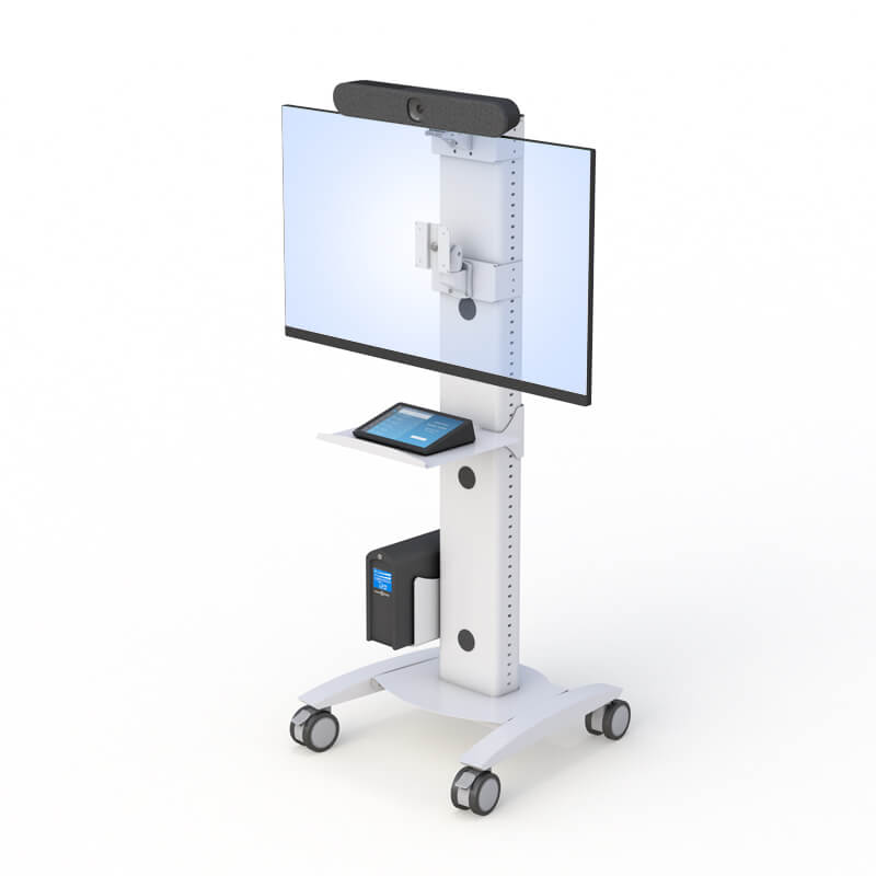 Mobile Video Conferencing Cart for Logitech Rally Bar Huddle + TAP IP 5 Mobile Video Conferencing Cart setup for corporate and telehealth use