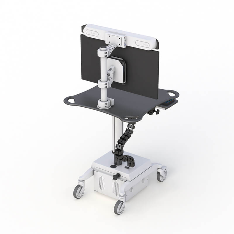Ergonomic Monitor Cart with Poly Studio X52 Mounting Solution 4 Rear view showcasing the sturdy frame and stability of the ergonomic cart