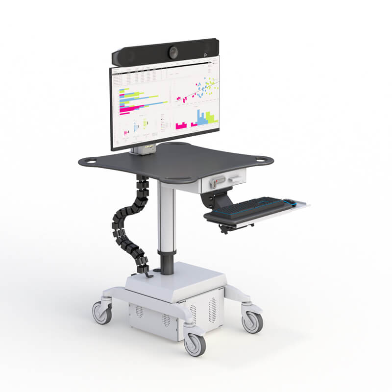 Ergonomic Monitor Cart with Poly Studio X52 Mounting Solution 3 Side view of the ergonomic cart with Poly Studio X52 video bar